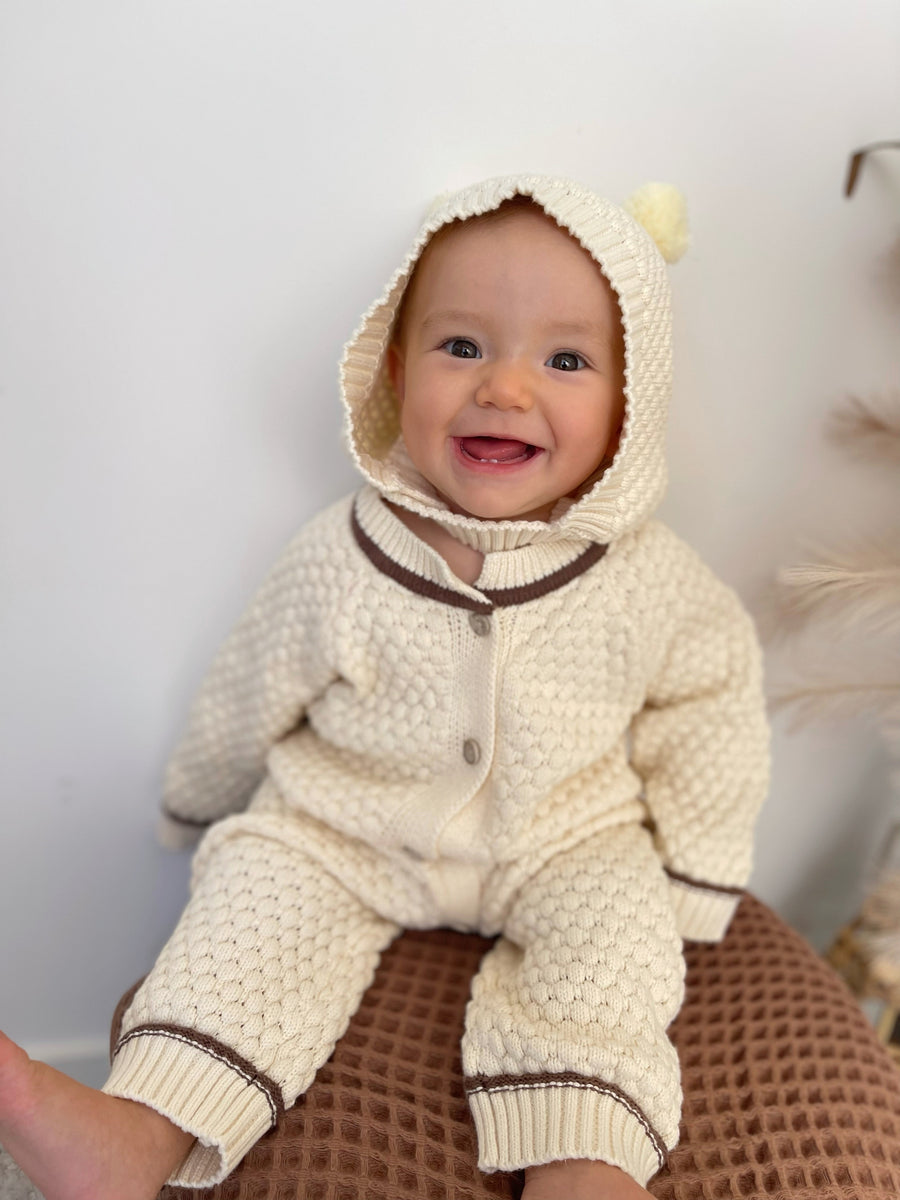 Knit Onesie and Bonnet Set