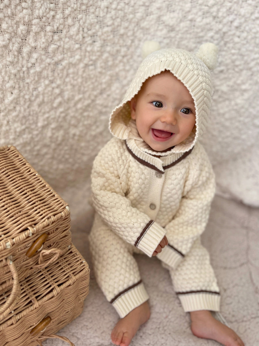 Knit Onesie and Bonnet Set