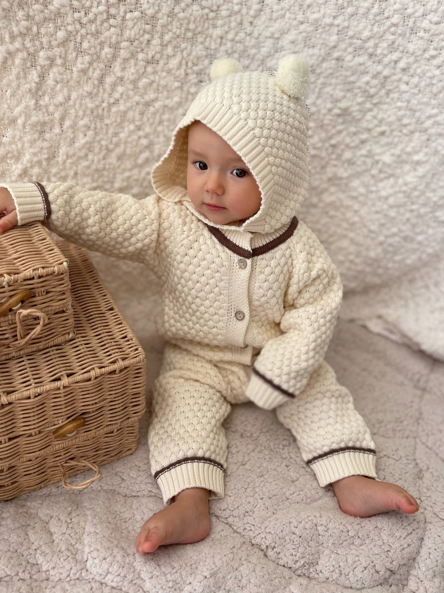 Knit Onesie and Bonnet Set